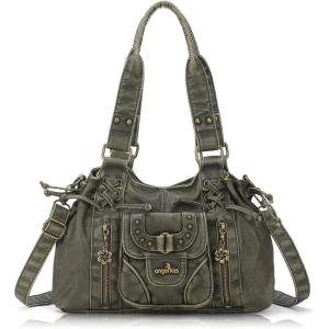 Angel Kiss Small hobo Bags for Women Retro Washed Leather Shoulder Handbag Roomy Top Handles Purses With Removable Strap(Green)