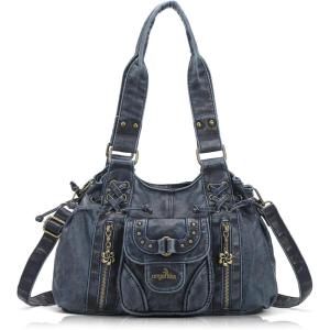 Angel Kiss Small hobo Bags for Women Retro Washed Leather Shoulder Handbag Roomy Top Handles Purses With Removable Strap(Retro Blue)