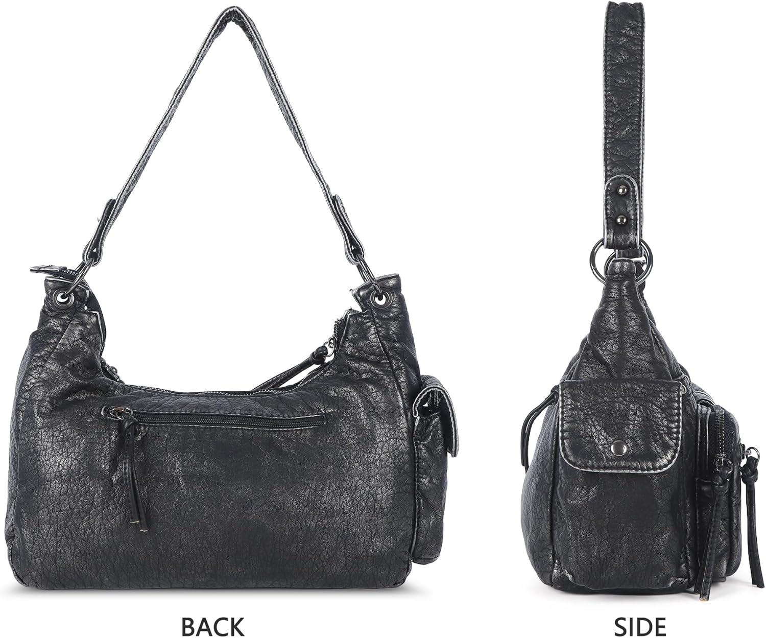 imageAngel Kiss Hobo Bag for Women Soft Vegan Leather Shoulder Handbag MultiPocket Tote Crossbody Bag Removable StrapSilver Black