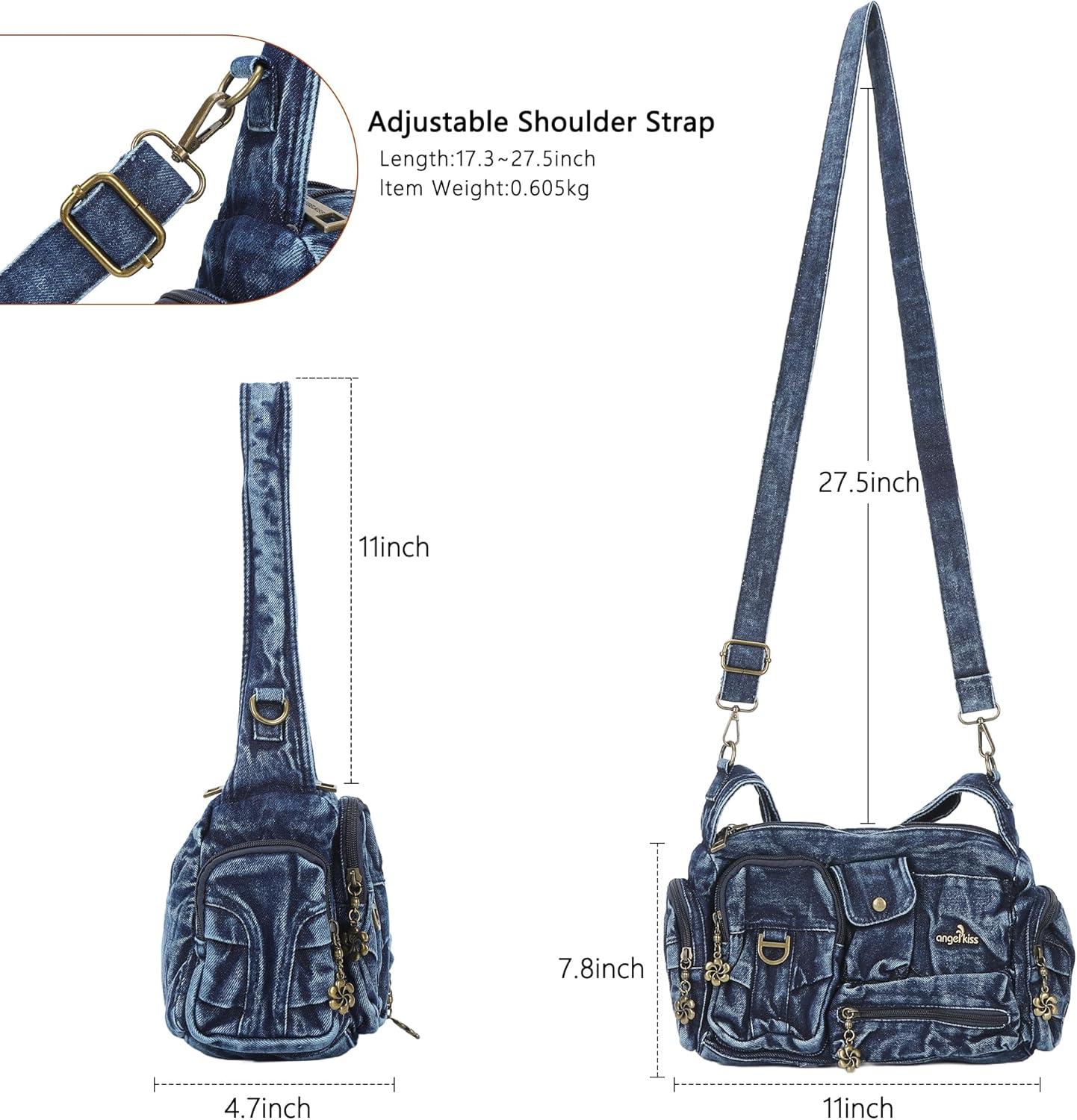 imageAngel Kiss Hobo Bags for WomenVintage Shoulder Purses for WomenSmall Crossbody Handbag with Adjustable StrapDenim Blue