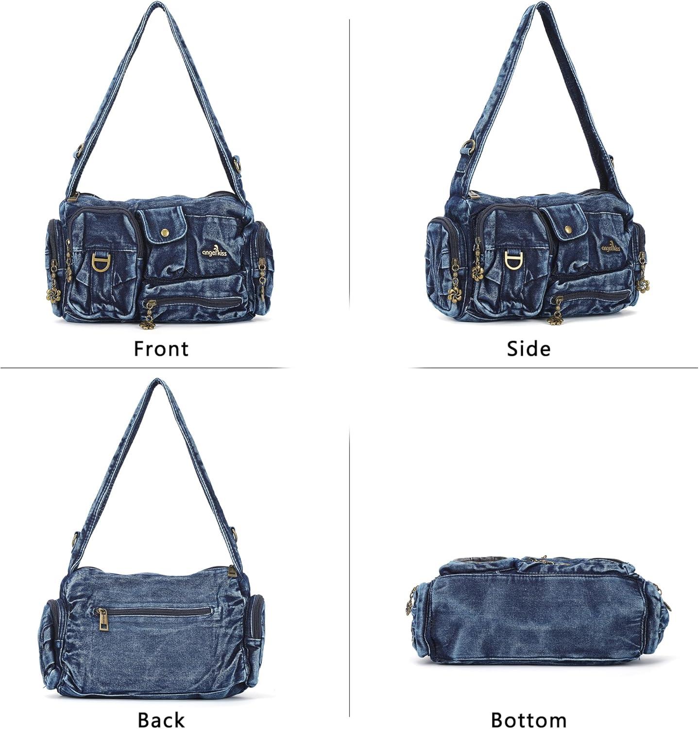 imageAngel Kiss Hobo Bags for WomenVintage Shoulder Purses for WomenSmall Crossbody Handbag with Adjustable StrapDenim Blue
