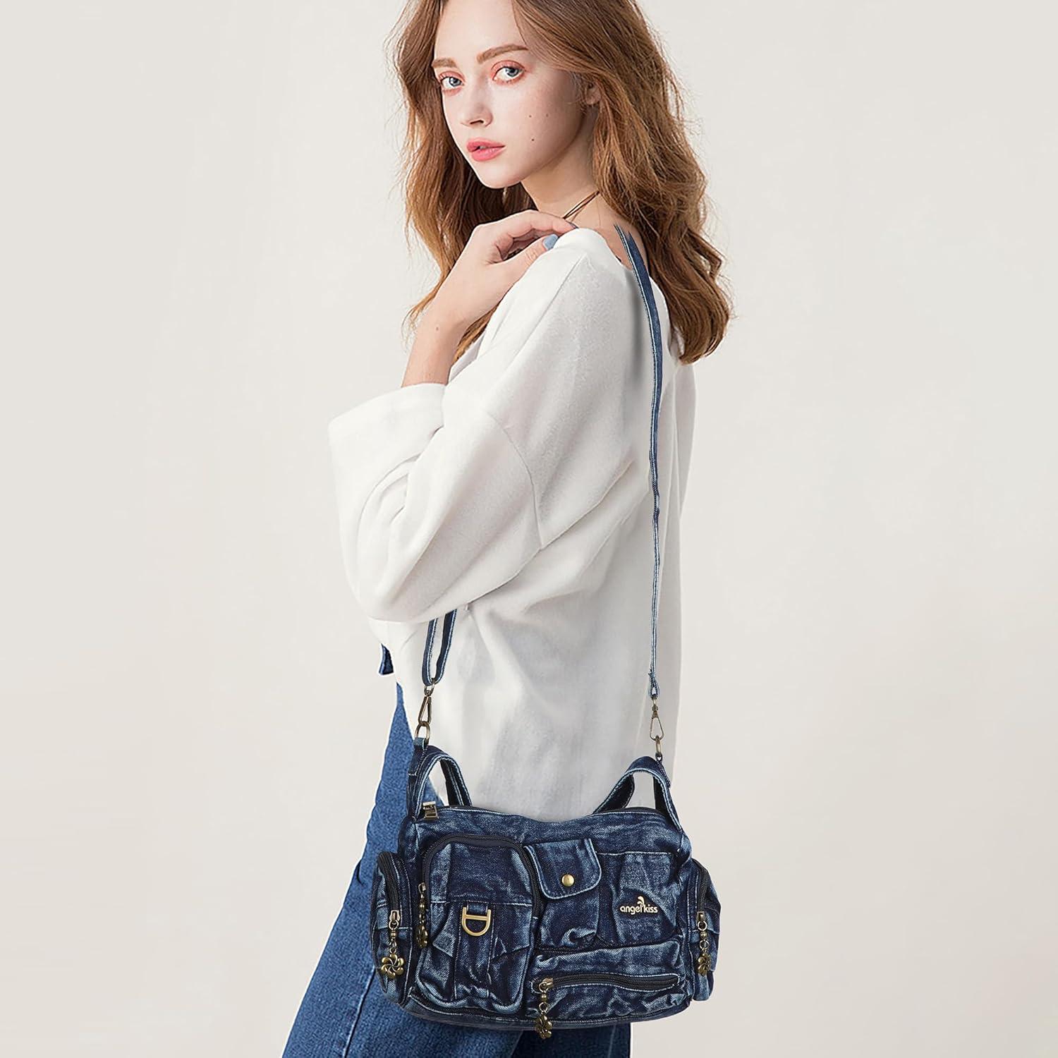 imageAngel Kiss Hobo Bags for WomenVintage Shoulder Purses for WomenSmall Crossbody Handbag with Adjustable StrapDenim Blue