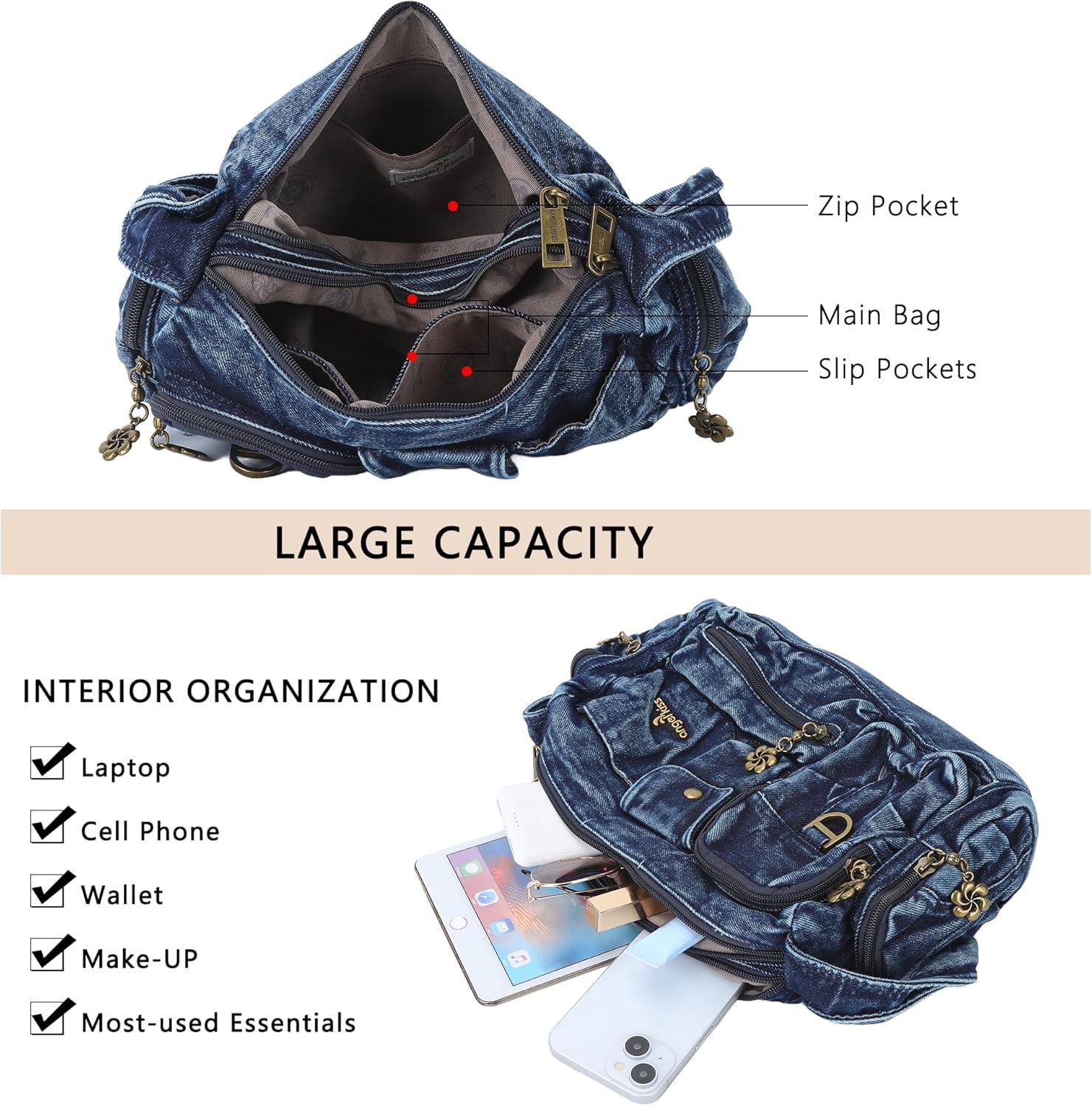 imageAngel Kiss Hobo Bags for WomenVintage Shoulder Purses for WomenSmall Crossbody Handbag with Adjustable StrapDenim Blue