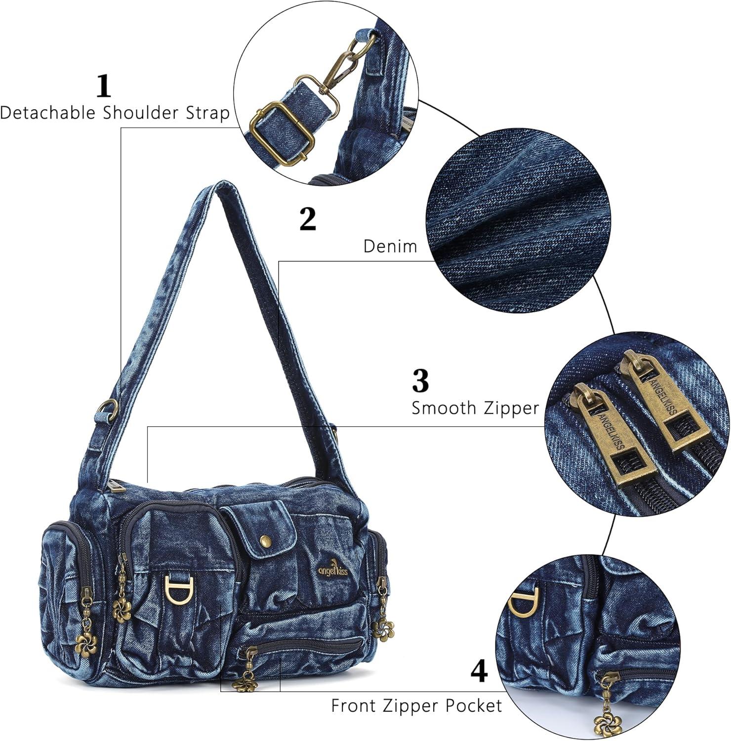 imageAngel Kiss Hobo Bags for WomenVintage Shoulder Purses for WomenSmall Crossbody Handbag with Adjustable StrapDenim Blue