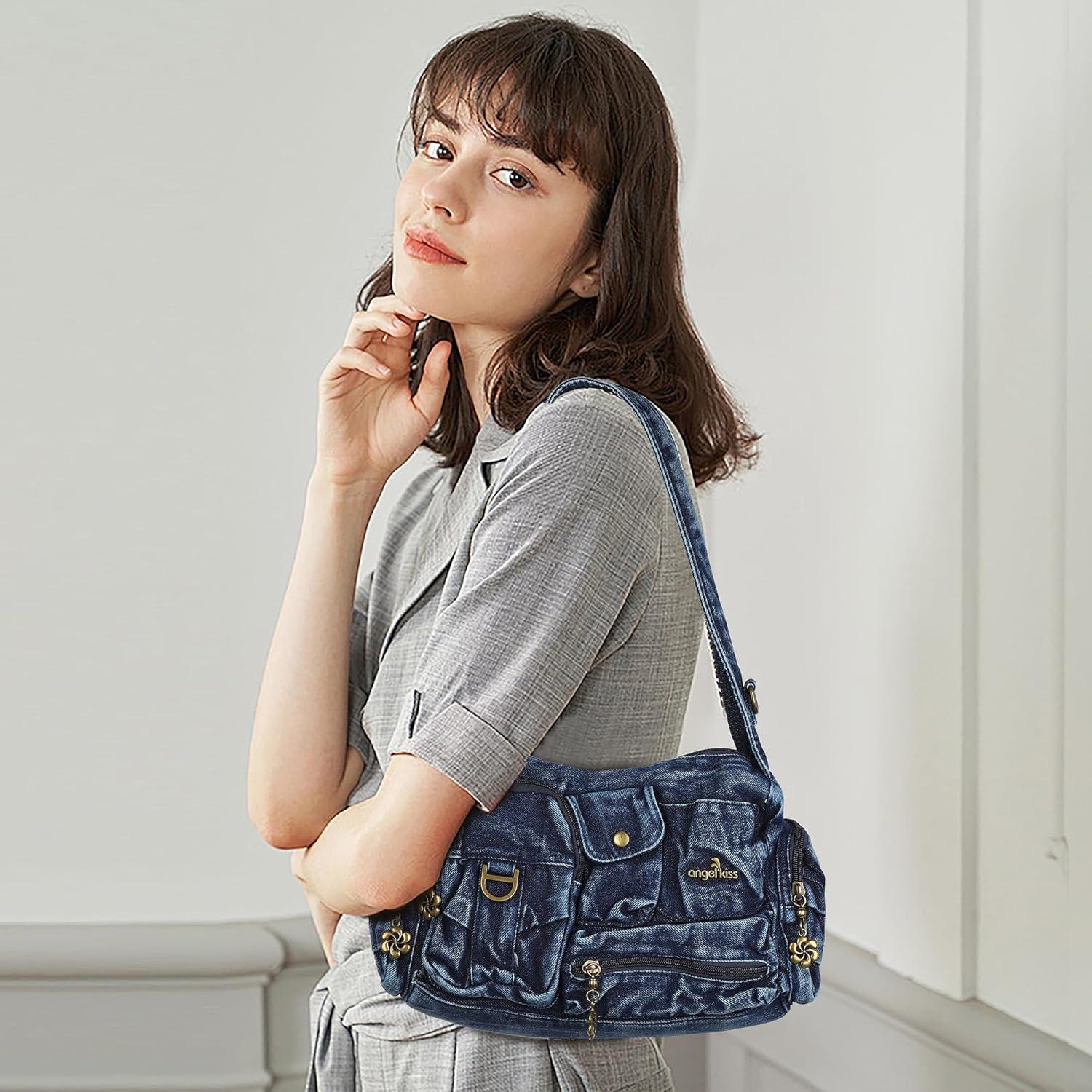 imageAngel Kiss Hobo Bags for WomenVintage Shoulder Purses for WomenSmall Crossbody Handbag with Adjustable StrapDenim Blue
