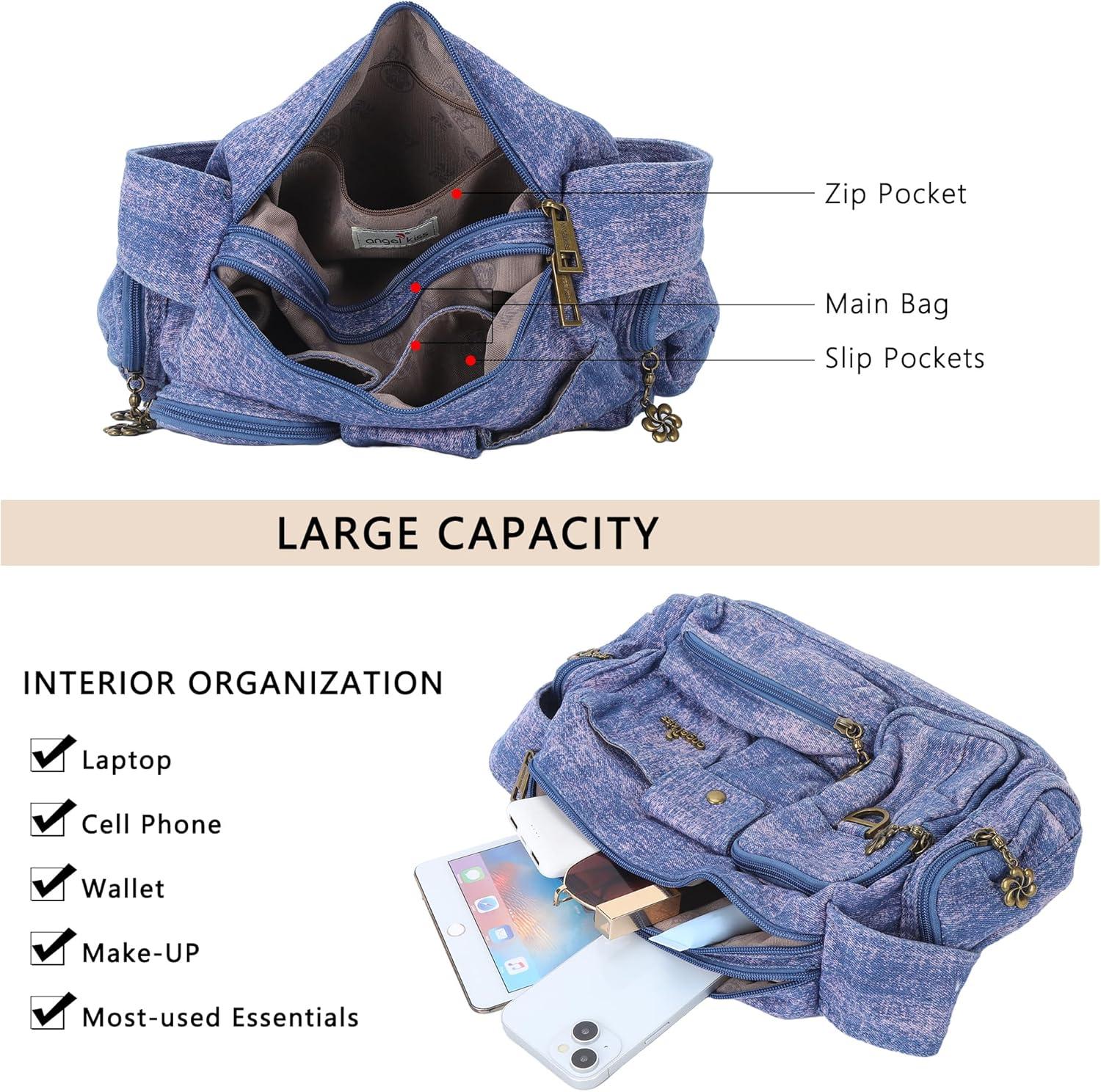 imageAngel Kiss Hobo Bags for WomenVintage Shoulder Purses for WomenSmall Crossbody Handbag with Adjustable StrapDenim Pink Blue