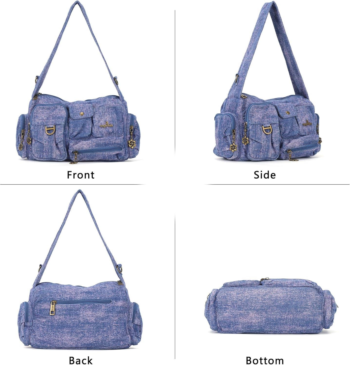 imageAngel Kiss Hobo Bags for WomenVintage Shoulder Purses for WomenSmall Crossbody Handbag with Adjustable StrapDenim Pink Blue