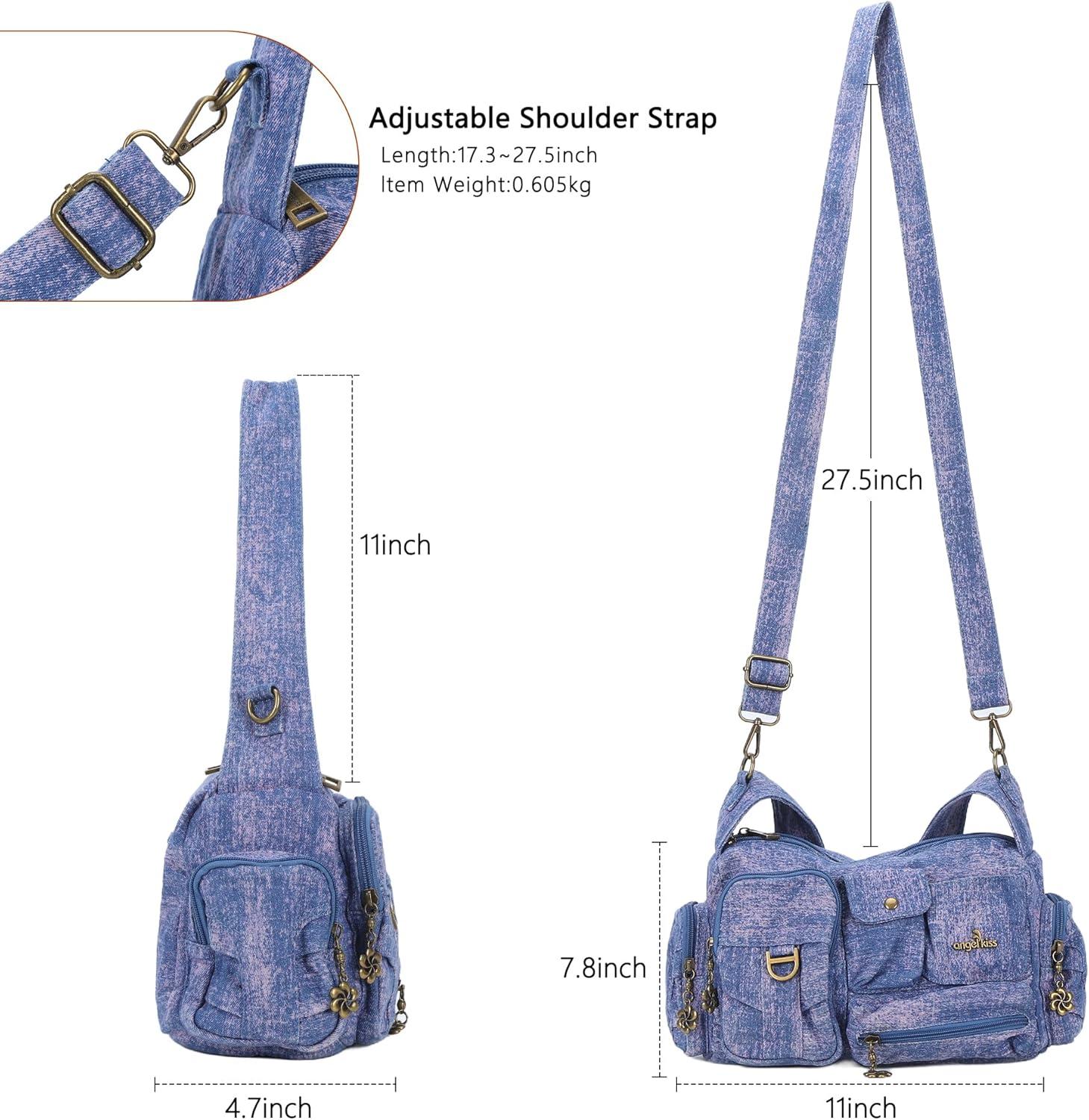imageAngel Kiss Hobo Bags for WomenVintage Shoulder Purses for WomenSmall Crossbody Handbag with Adjustable StrapDenim Pink Blue