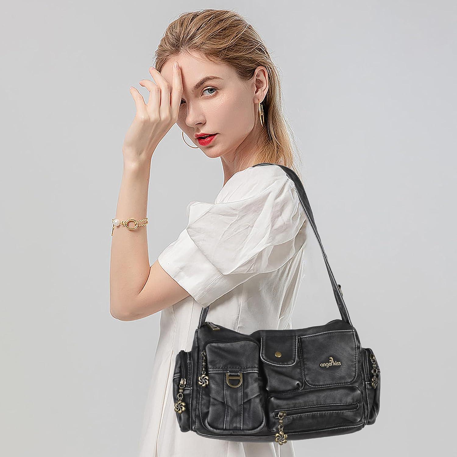 imageAngel Kiss Hobo Bags for WomenVintage Shoulder Purses for WomenSmall Crossbody Handbag with Adjustable StrapRetro Black