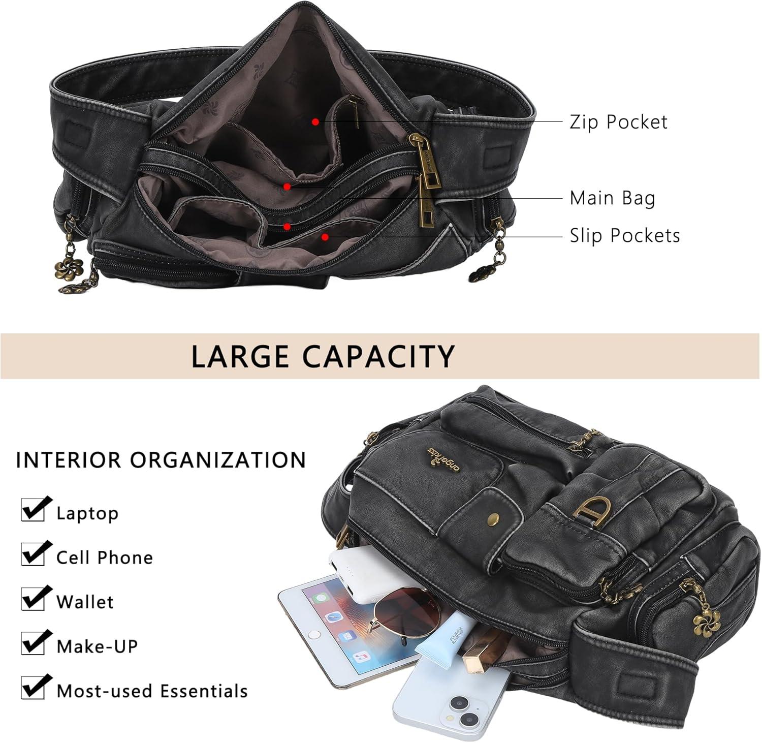 imageAngel Kiss Hobo Bags for WomenVintage Shoulder Purses for WomenSmall Crossbody Handbag with Adjustable StrapRetro Black