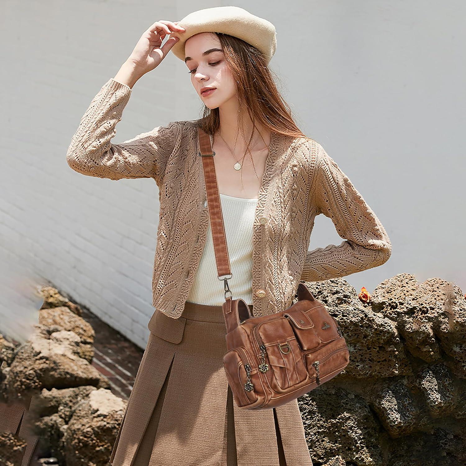 imageAngel Kiss Hobo Bags for WomenVintage Shoulder Purses for WomenSmall Crossbody Handbag with Adjustable StrapRetro Brown