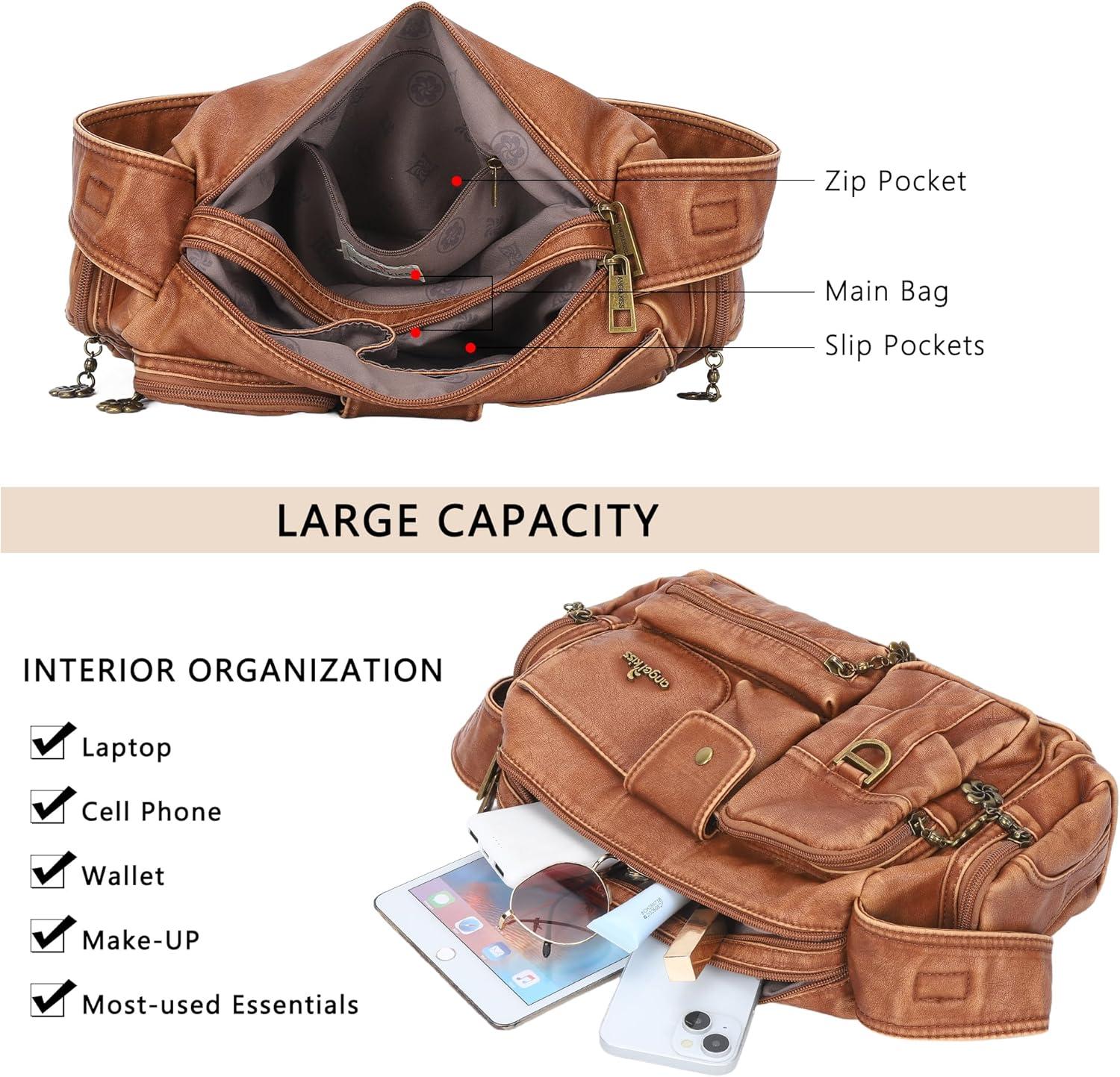 imageAngel Kiss Hobo Bags for WomenVintage Shoulder Purses for WomenSmall Crossbody Handbag with Adjustable StrapRetro Brown