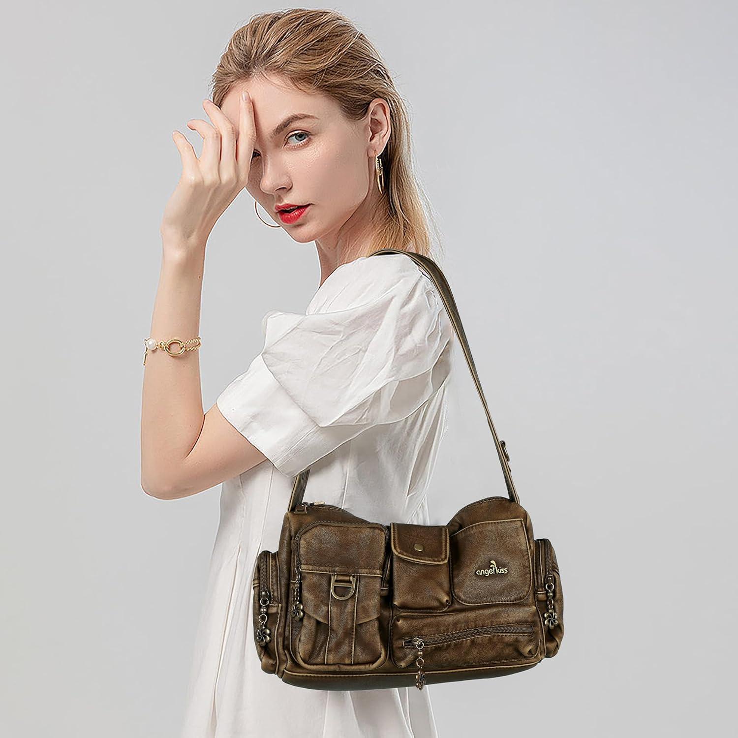 imageAngel Kiss Hobo Bags for WomenVintage Shoulder Purses for WomenSmall Crossbody Handbag with Adjustable StrapRetro Dark Brown