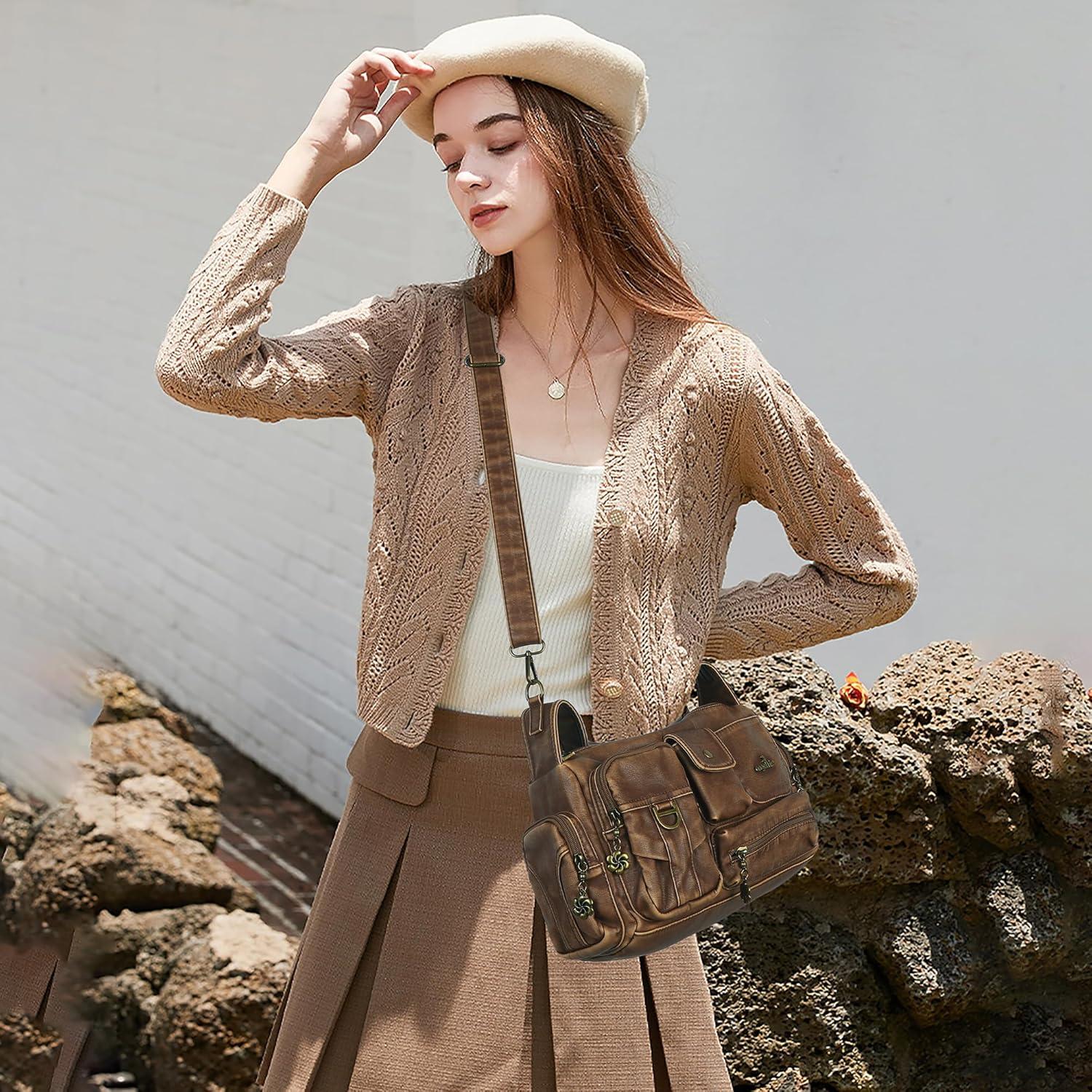 imageAngel Kiss Hobo Bags for WomenVintage Shoulder Purses for WomenSmall Crossbody Handbag with Adjustable StrapRetro Dark Brown