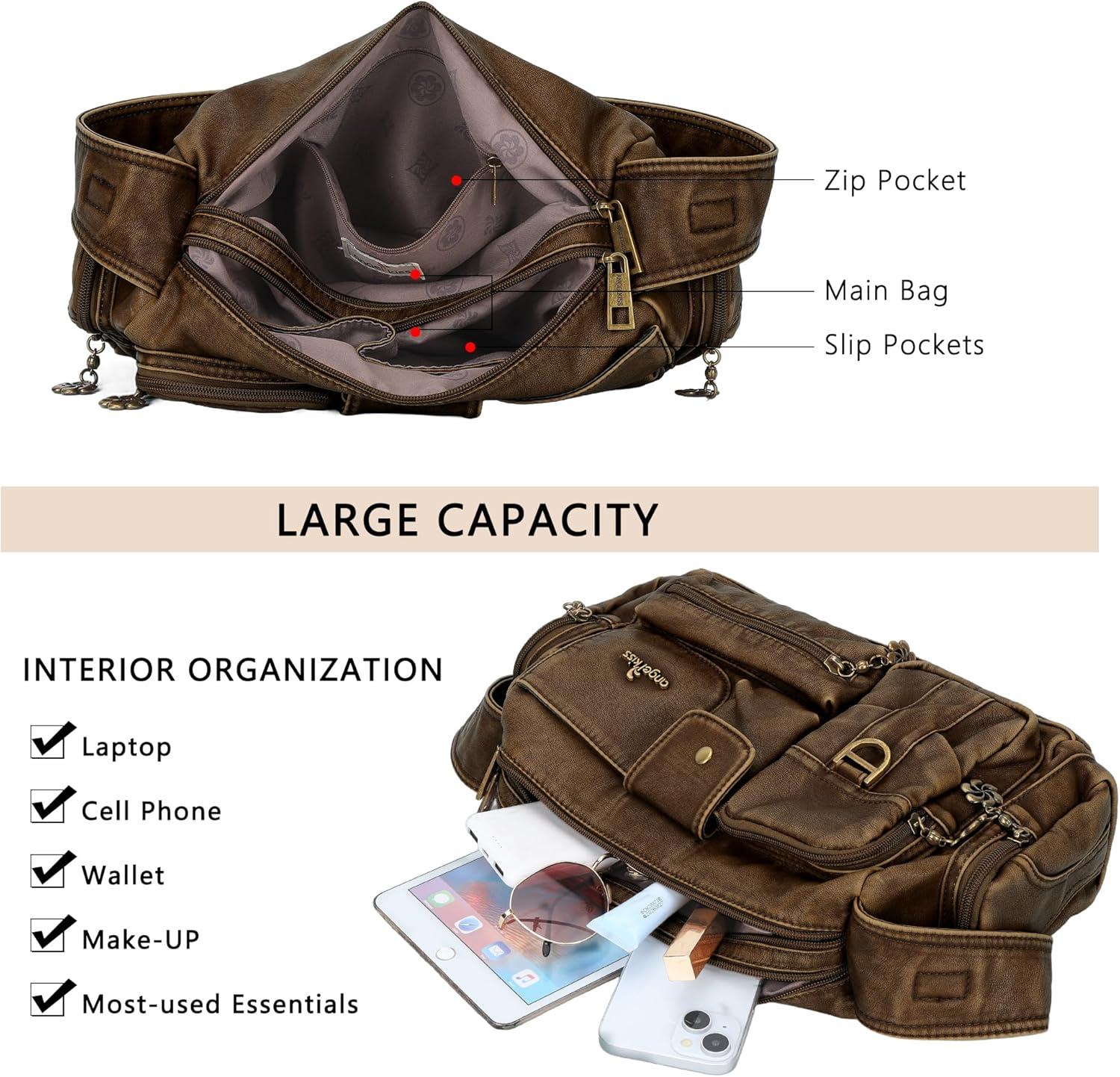 imageAngel Kiss Hobo Bags for WomenVintage Shoulder Purses for WomenSmall Crossbody Handbag with Adjustable StrapRetro Dark Brown