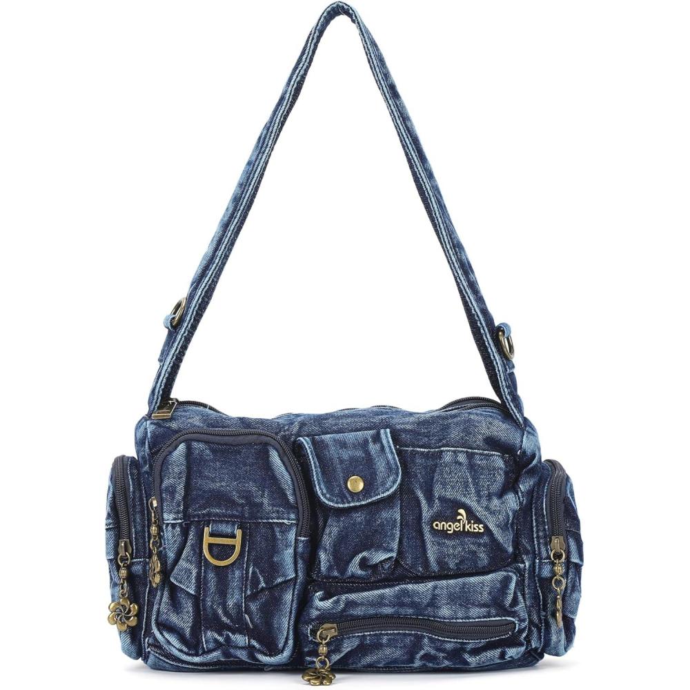 imageAngel Kiss Hobo Bags for WomenVintage Shoulder Purses for WomenSmall Crossbody Handbag with Adjustable StrapDenim Blue