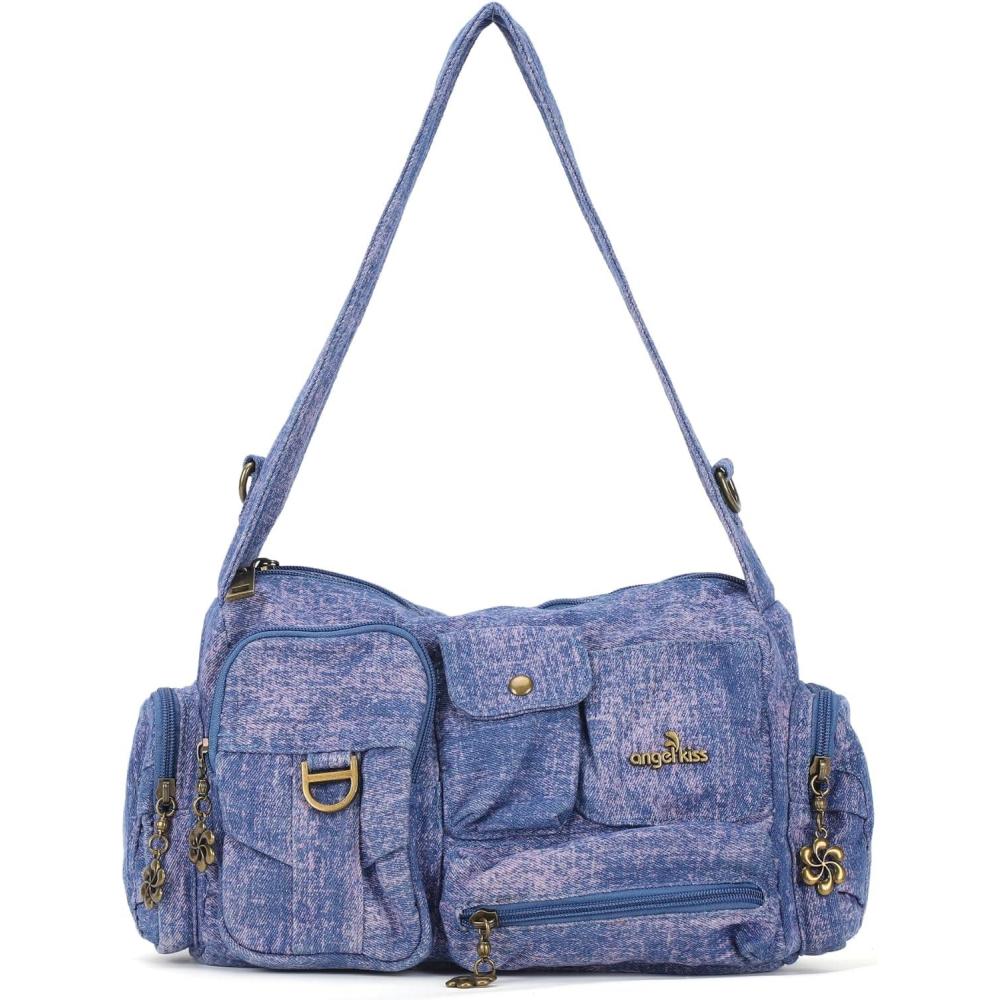 imageAngel Kiss Hobo Bags for WomenVintage Shoulder Purses for WomenSmall Crossbody Handbag with Adjustable StrapDenim Pink Blue