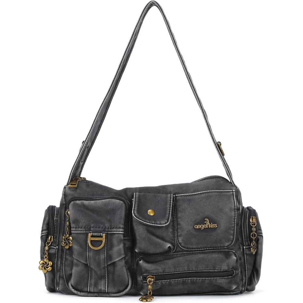imageAngel Kiss Hobo Bags for WomenVintage Shoulder Purses for WomenSmall Crossbody Handbag with Adjustable StrapRetro Black