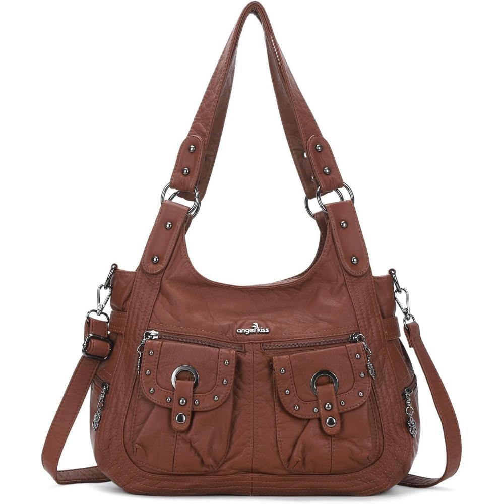 imageAngel Kiss Purses for Women Hobo Bags Fashion Shoulder Bag Ladies Leather Handbags Roomy Tote Bag Purse with Crossbody StrapBrown