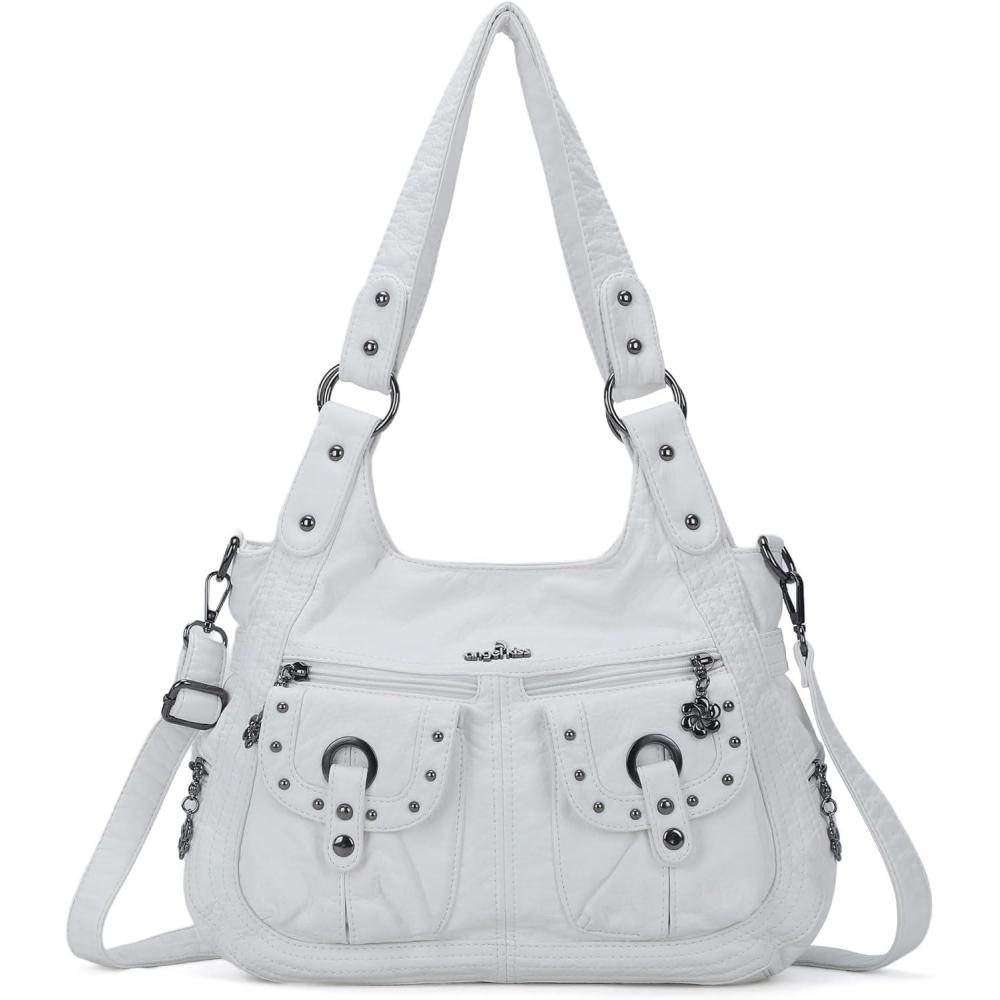 imageAngel Kiss Purses for Women Hobo Bags Fashion Shoulder Bag Ladies Leather Handbags Roomy Tote Bag Purse with Crossbody StrapWhite