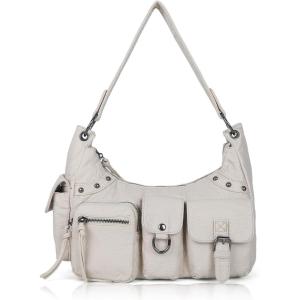 Angel Kiss Hobo Bag for Women Soft Vegan Leather Shoulder Handbag Multi-Pocket Tote Crossbody Bag, Removable Strap(Beige)