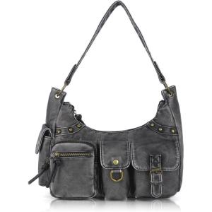 Angel Kiss Hobo Bag for Women Soft Vegan Leather Shoulder Handbag Multi-Pocket Tote Crossbody Bag, Removable Strap(Black)