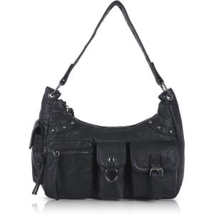 Angel Kiss Hobo Bag for Women Soft Vegan Leather Shoulder Handbag Multi-Pocket Tote Crossbody Bag, Removable Strap(Classic Black)
