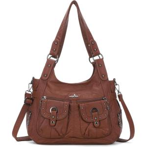 Angel Kiss Purses for Women Hobo Bags Fashion Shoulder Bag Ladies Leather Handbags Roomy Tote Bag Purse with Crossbody Strap(Brown)