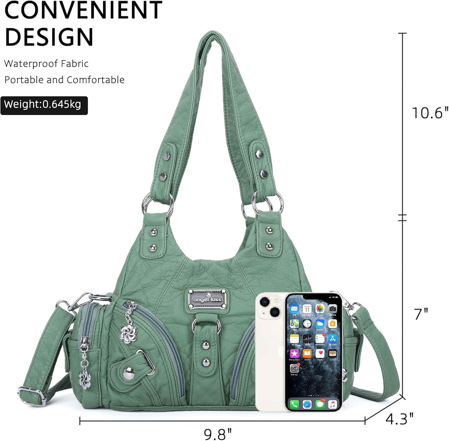 imageAngel Kiss Purses for Women Small Hobo Shoulder Bags Vagen Leather MultiPocket Tote Bag with ZipperLight Green