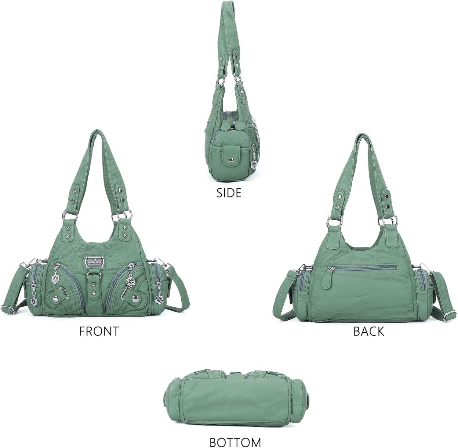 imageAngel Kiss Purses for Women Small Hobo Shoulder Bags Vagen Leather MultiPocket Tote Bag with ZipperLight Green