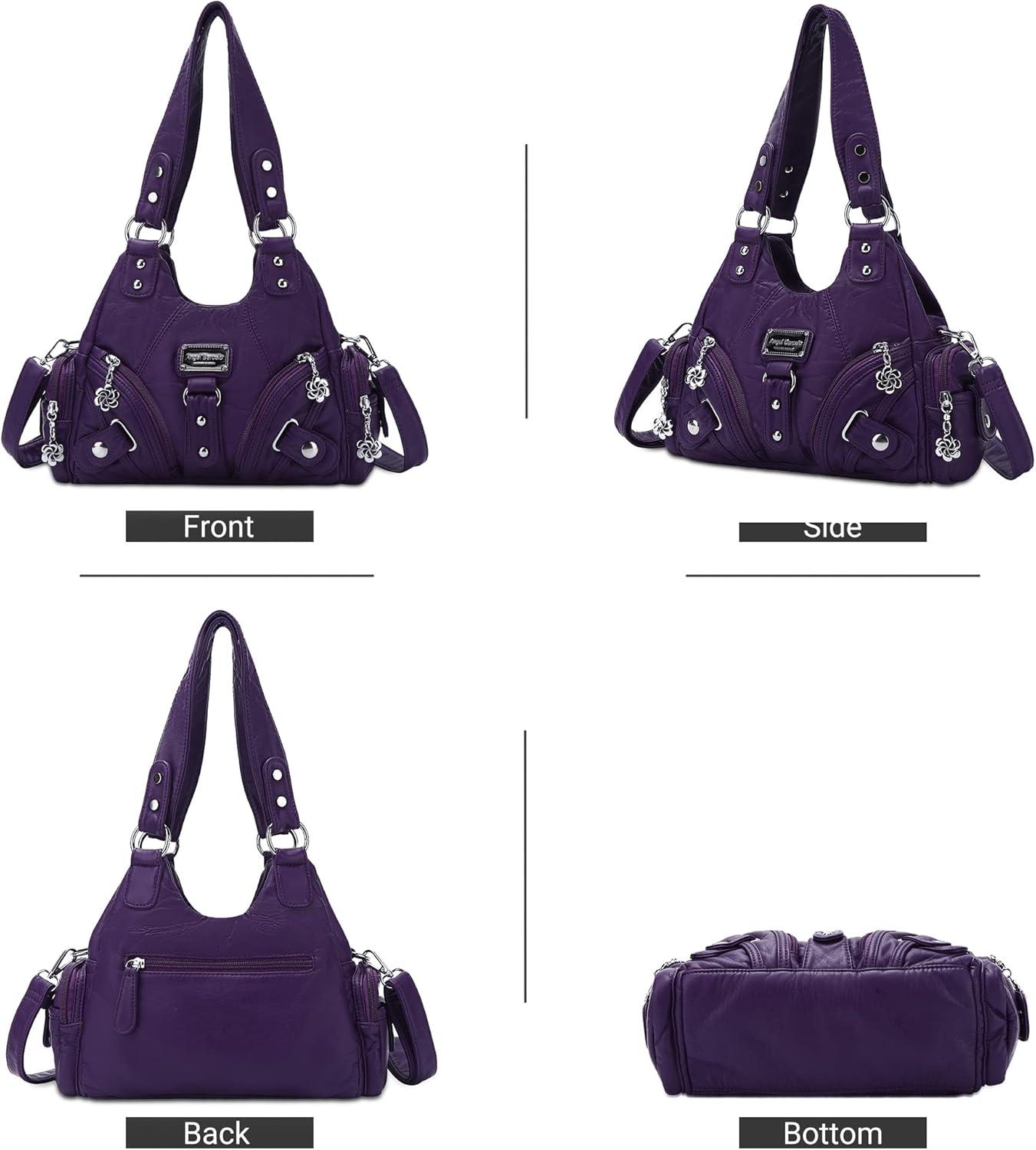 imageAngel Kiss Purses for Women Small Hobo Shoulder Bags Vagen Leather MultiPocket Tote Bag with ZipperPurple