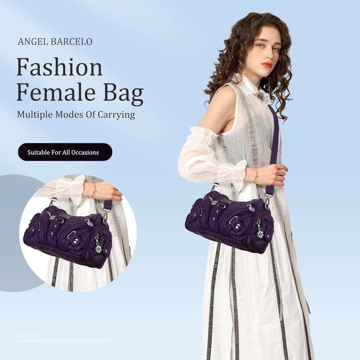 imageAngel Kiss Purses for Women Small Hobo Shoulder Bags Vagen Leather MultiPocket Tote Bag with ZipperPurple