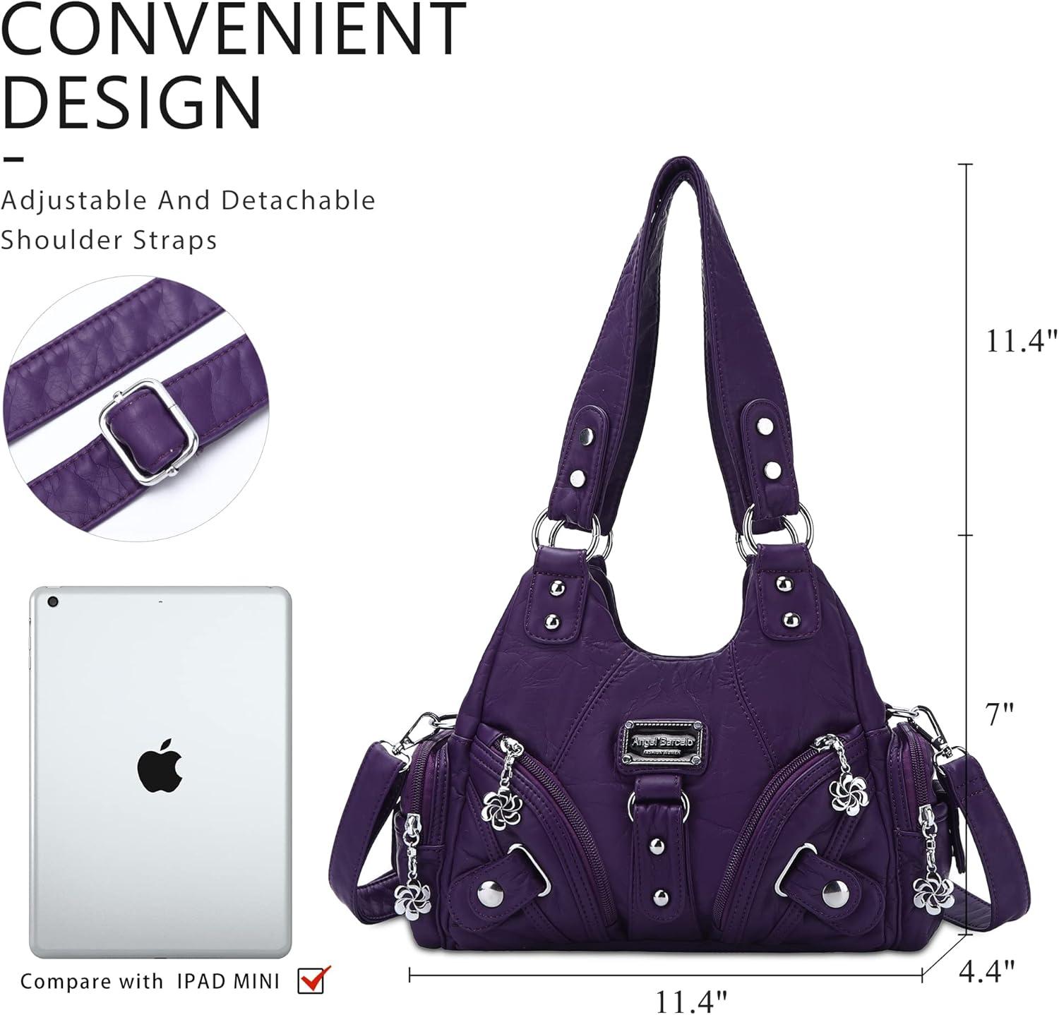 imageAngel Kiss Purses for Women Small Hobo Shoulder Bags Vagen Leather MultiPocket Tote Bag with ZipperPurple