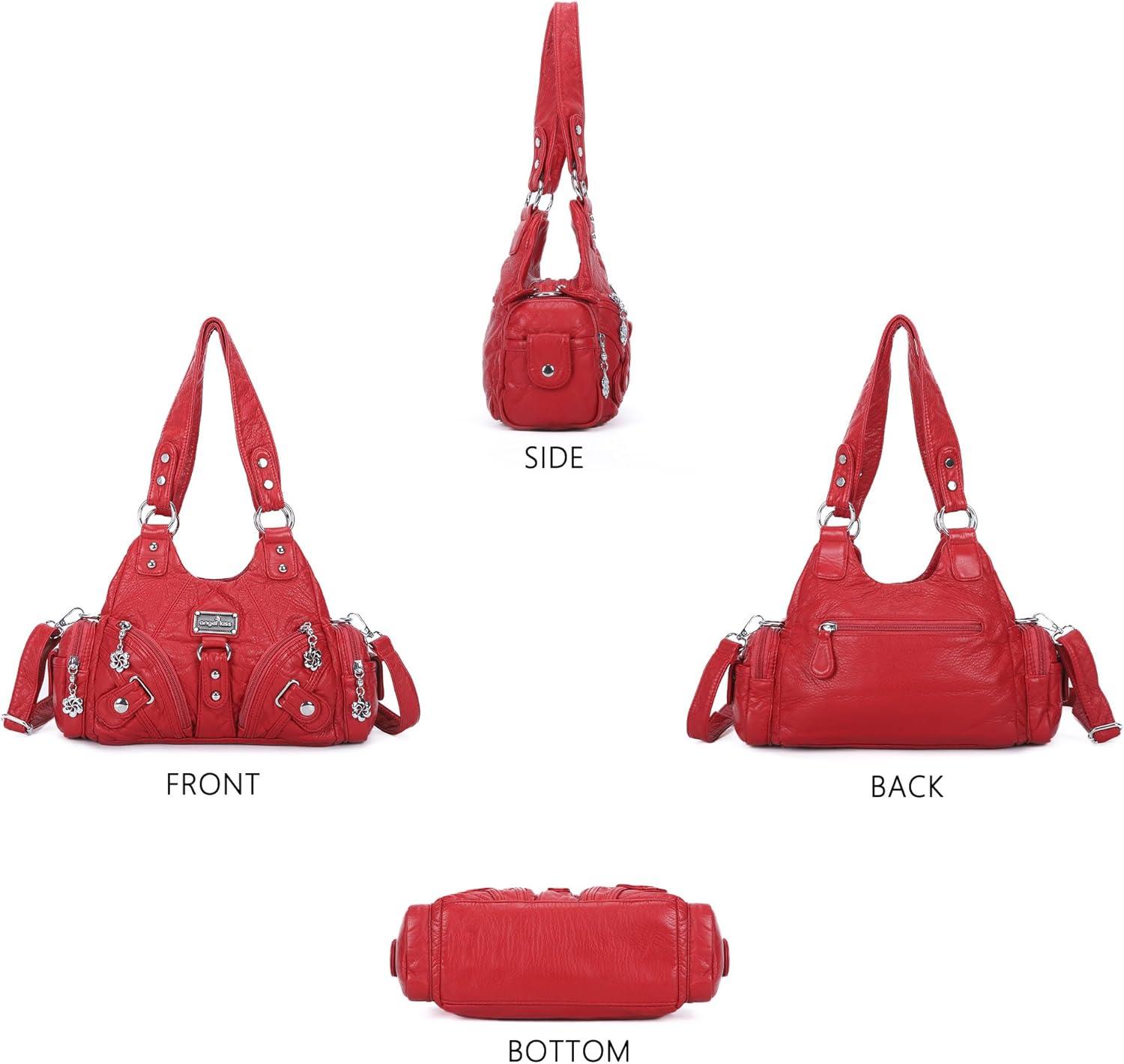imageAngel Kiss Purses for Women Small Hobo Shoulder Bags Vagen Leather MultiPocket Tote Bag with ZipperRed