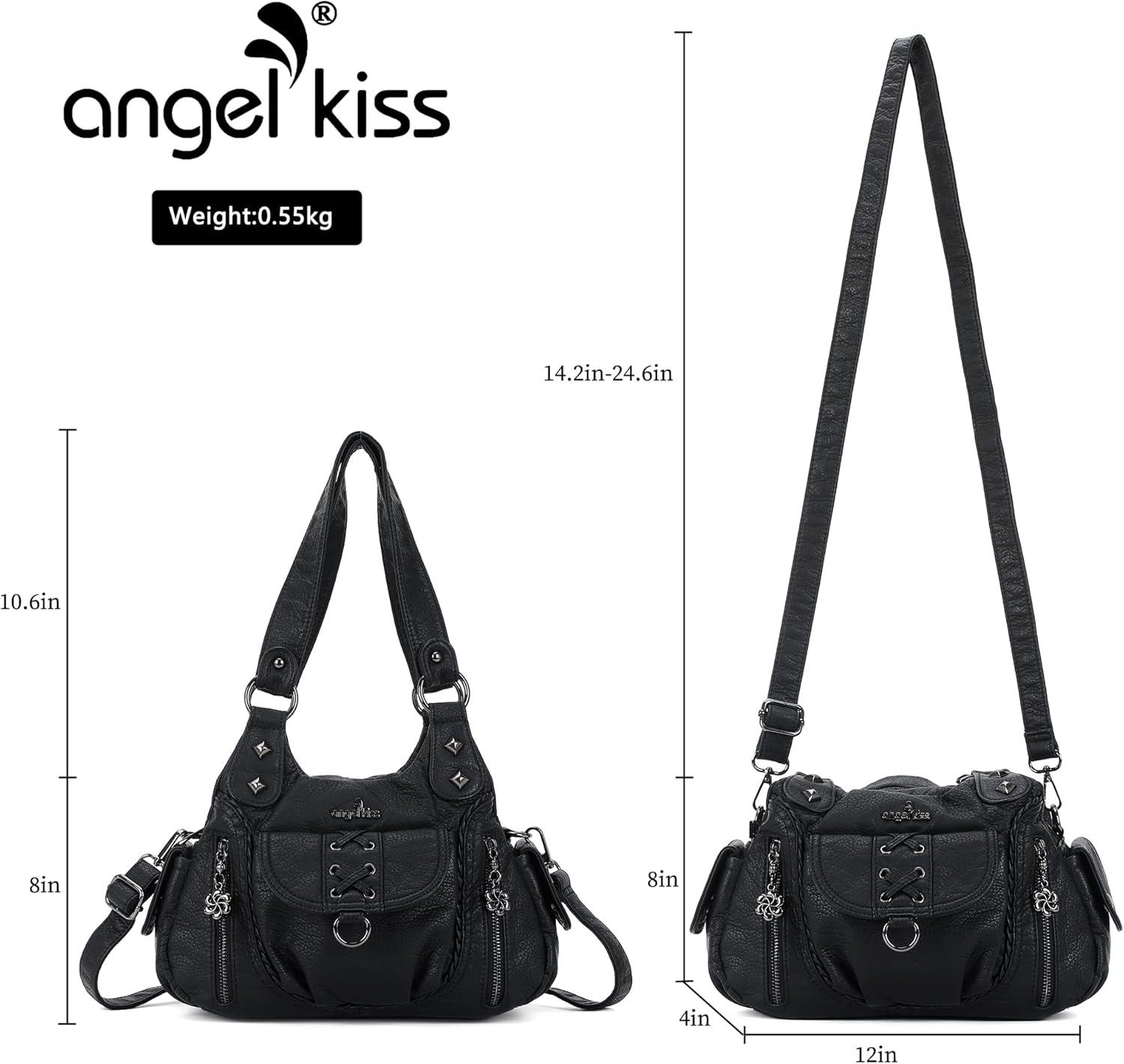imageAngel Kiss Small Purses for Women Hobo Shoulder Bags Y2K Vegan Leather MultiPocket Handbags Designer Crossbody Tote BagBlack