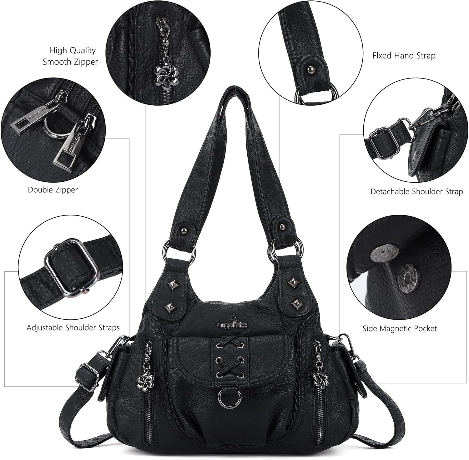 imageAngel Kiss Small Purses for Women Hobo Shoulder Bags Y2K Vegan Leather MultiPocket Handbags Designer Crossbody Tote BagBlack