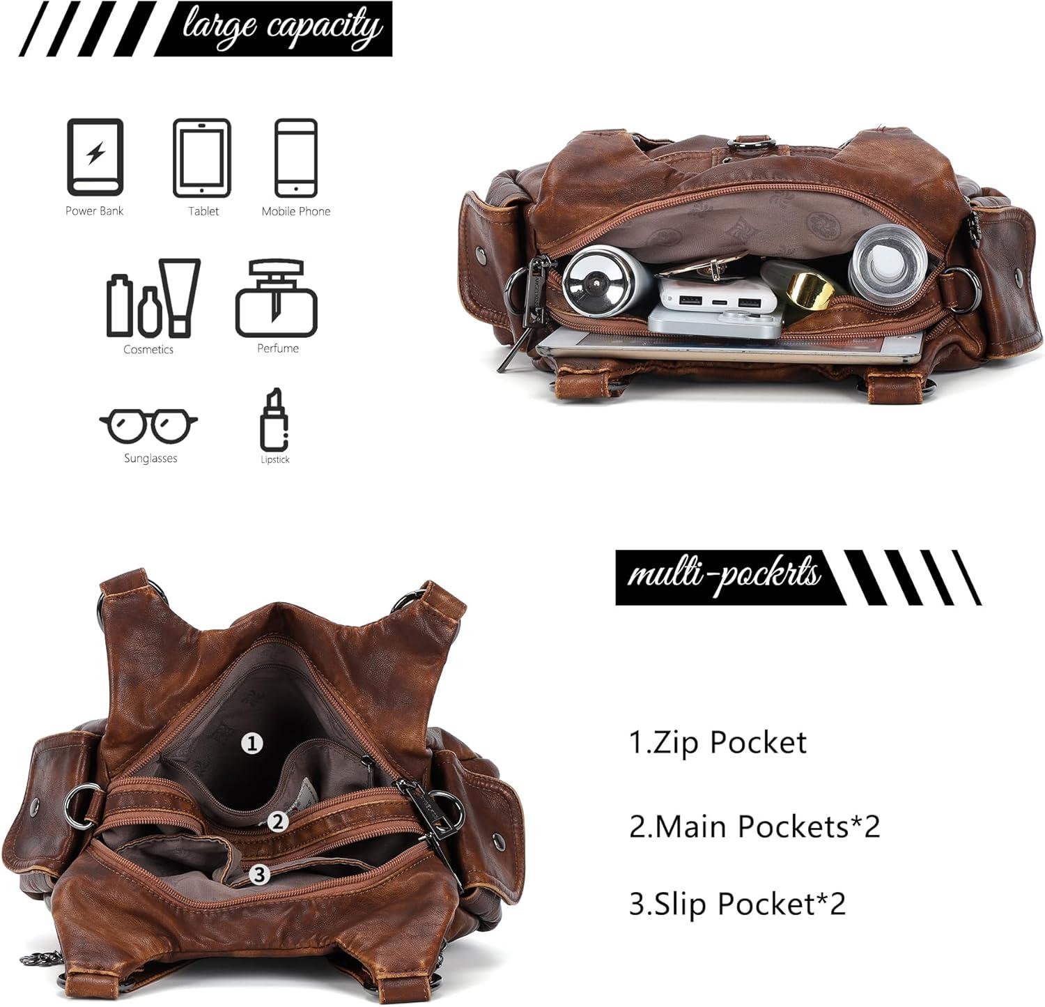 imageAngel Kiss Small Purses for Women Hobo Shoulder Bags Y2K Vegan Leather MultiPocket Handbags Designer Crossbody Tote BagBrown