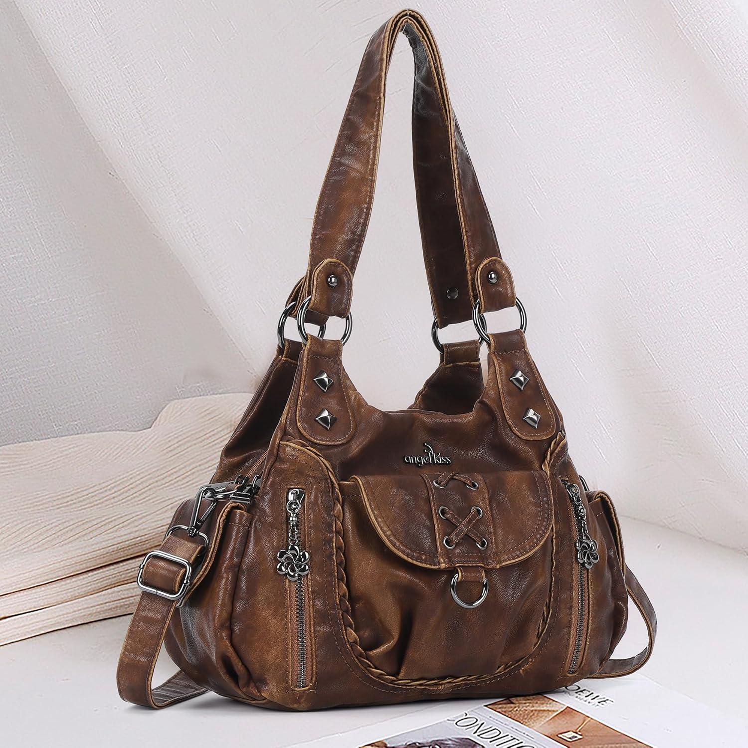 imageAngel Kiss Small Purses for Women Hobo Shoulder Bags Y2K Vegan Leather MultiPocket Handbags Designer Crossbody Tote BagBrown