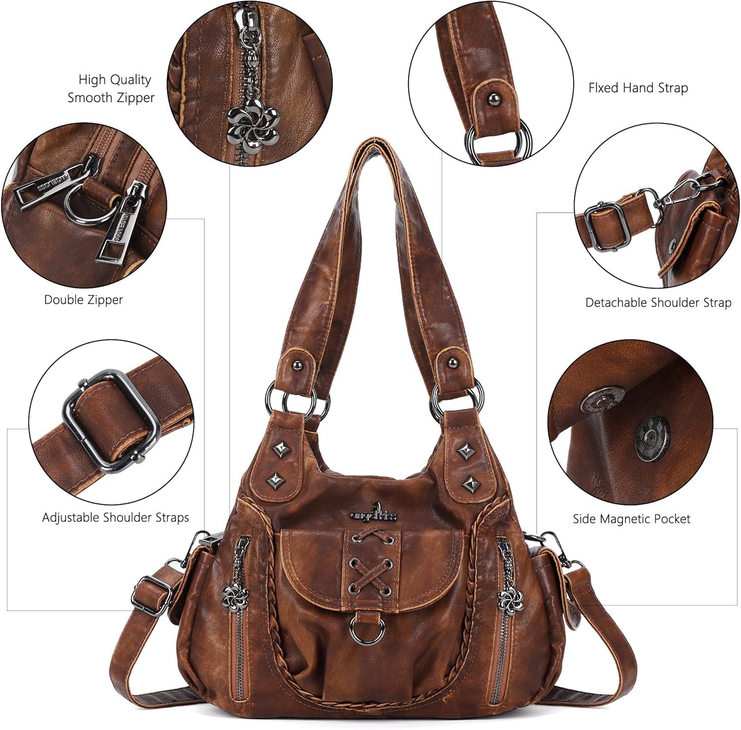 imageAngel Kiss Small Purses for Women Hobo Shoulder Bags Y2K Vegan Leather MultiPocket Handbags Designer Crossbody Tote BagBrown
