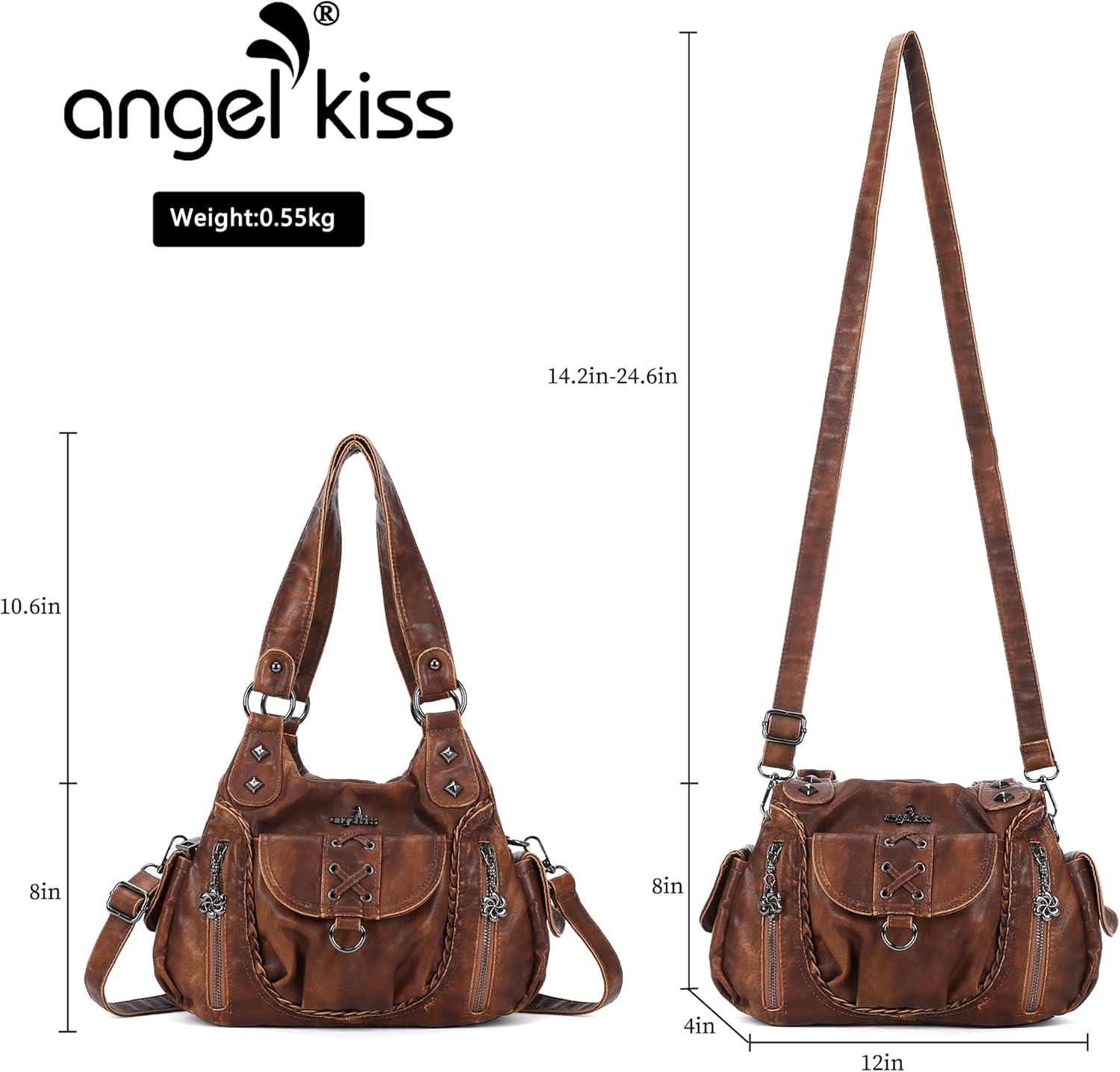 imageAngel Kiss Small Purses for Women Hobo Shoulder Bags Y2K Vegan Leather MultiPocket Handbags Designer Crossbody Tote BagBrown