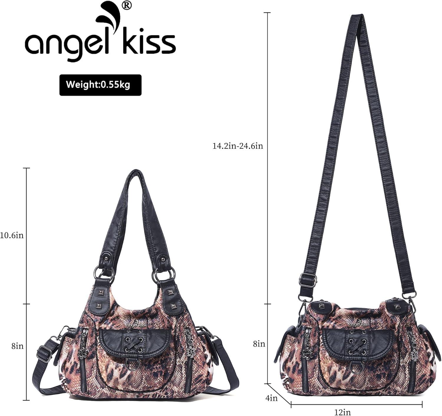 imageAngel Kiss Small Purses for Women Hobo Shoulder Bags Y2K Vegan Leather MultiPocket Handbags Designer Crossbody Tote BagBrownblackleopard