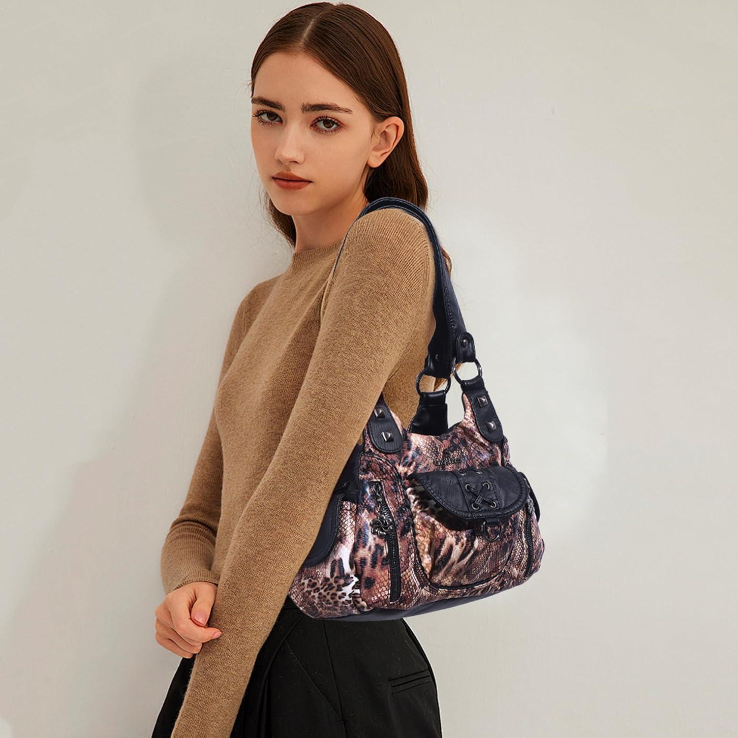 imageAngel Kiss Small Purses for Women Hobo Shoulder Bags Y2K Vegan Leather MultiPocket Handbags Designer Crossbody Tote BagBrownblackleopard