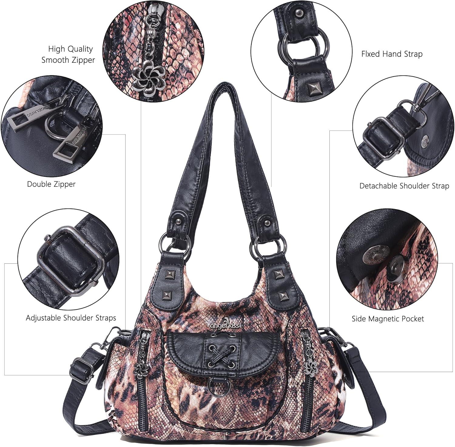 imageAngel Kiss Small Purses for Women Hobo Shoulder Bags Y2K Vegan Leather MultiPocket Handbags Designer Crossbody Tote BagBrownblackleopard