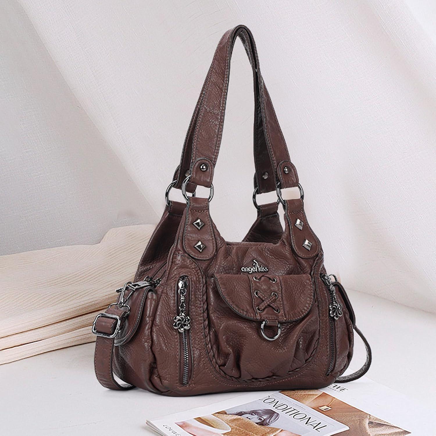 imageAngel Kiss Small Purses for Women Hobo Shoulder Bags Y2K Vegan Leather MultiPocket Handbags Designer Crossbody Tote BagCoffee