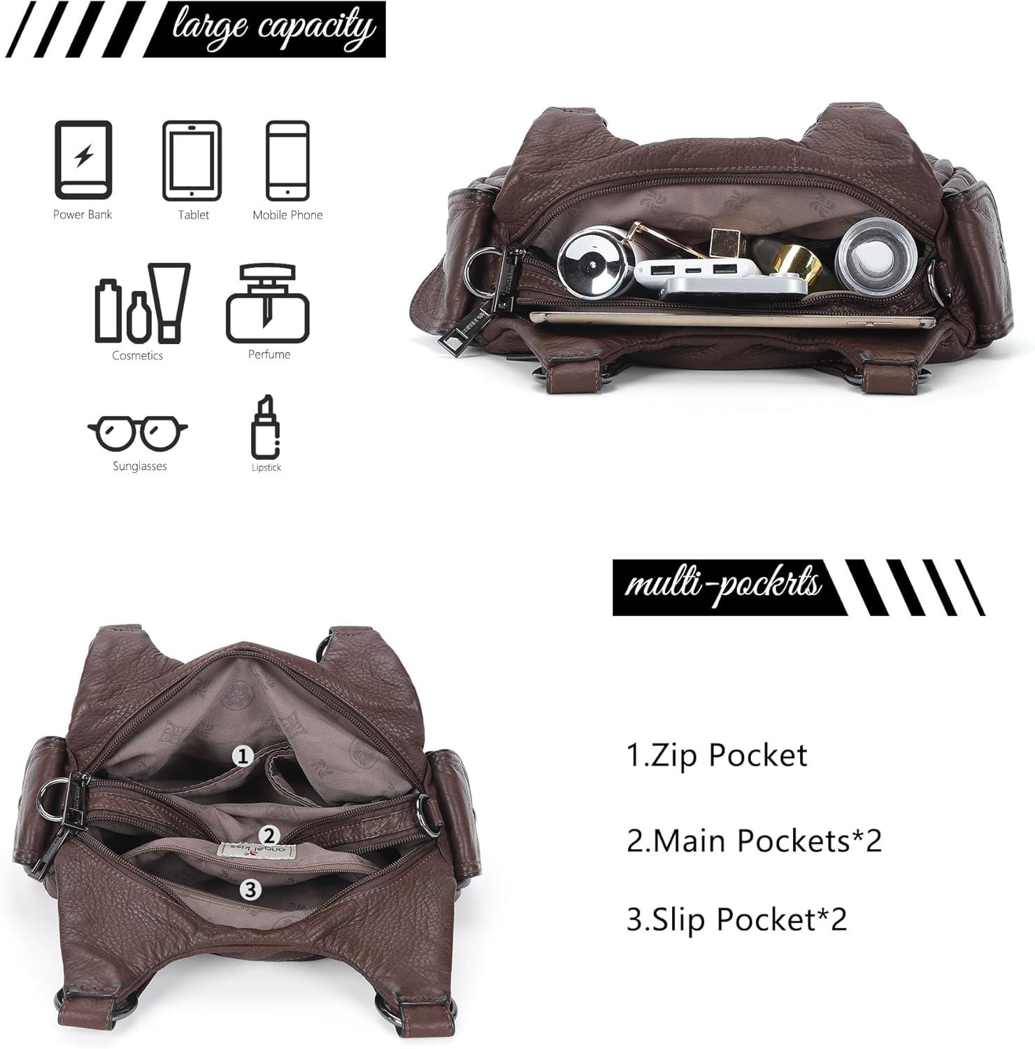 imageAngel Kiss Small Purses for Women Hobo Shoulder Bags Y2K Vegan Leather MultiPocket Handbags Designer Crossbody Tote BagCoffee
