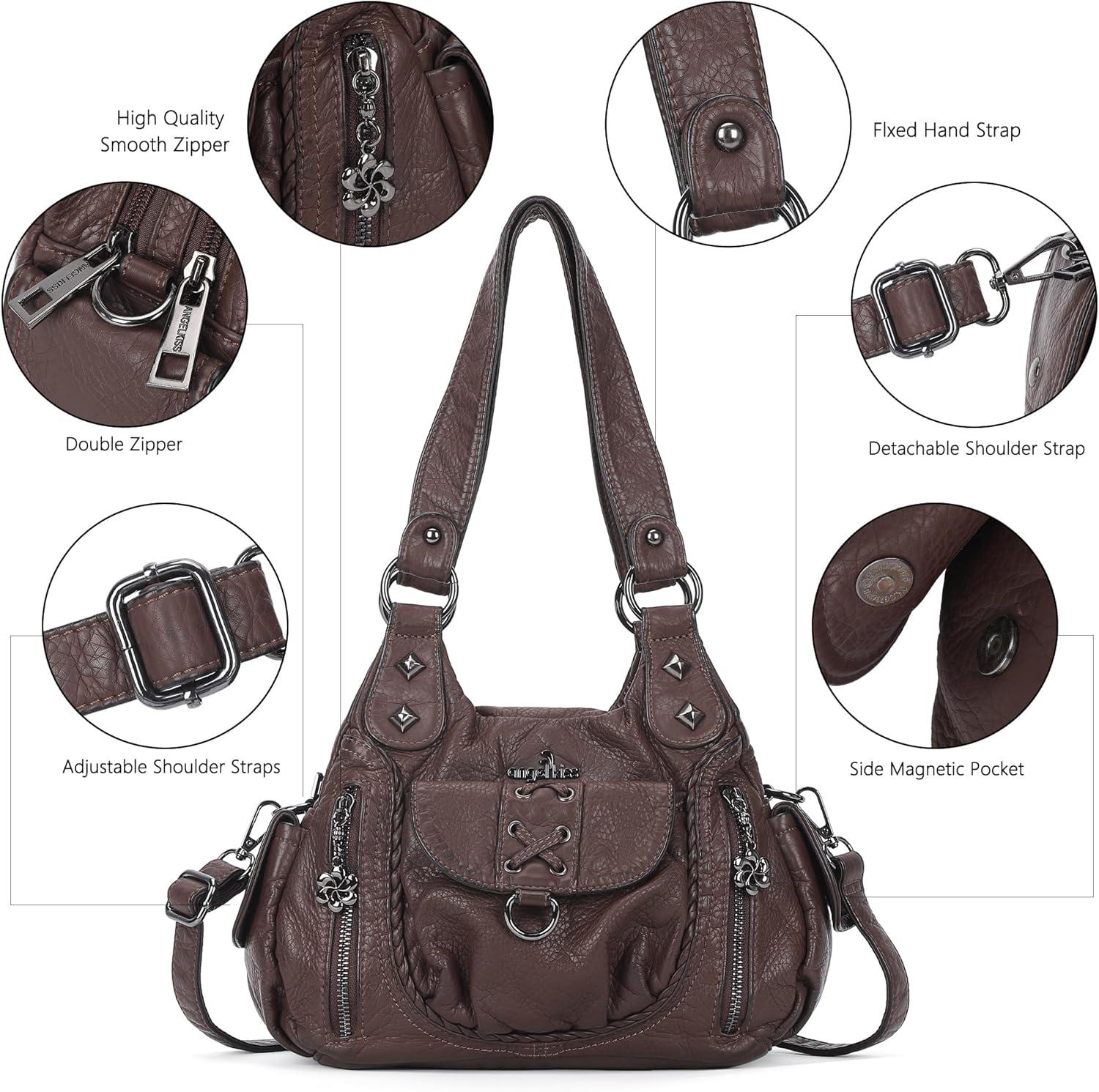 imageAngel Kiss Small Purses for Women Hobo Shoulder Bags Y2K Vegan Leather MultiPocket Handbags Designer Crossbody Tote BagCoffee