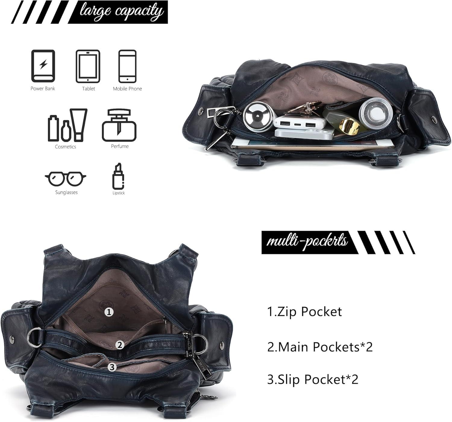 imageAngel Kiss Small Purses for Women Hobo Shoulder Bags Y2K Vegan Leather MultiPocket Handbags Designer Crossbody Tote BagDeep Blue