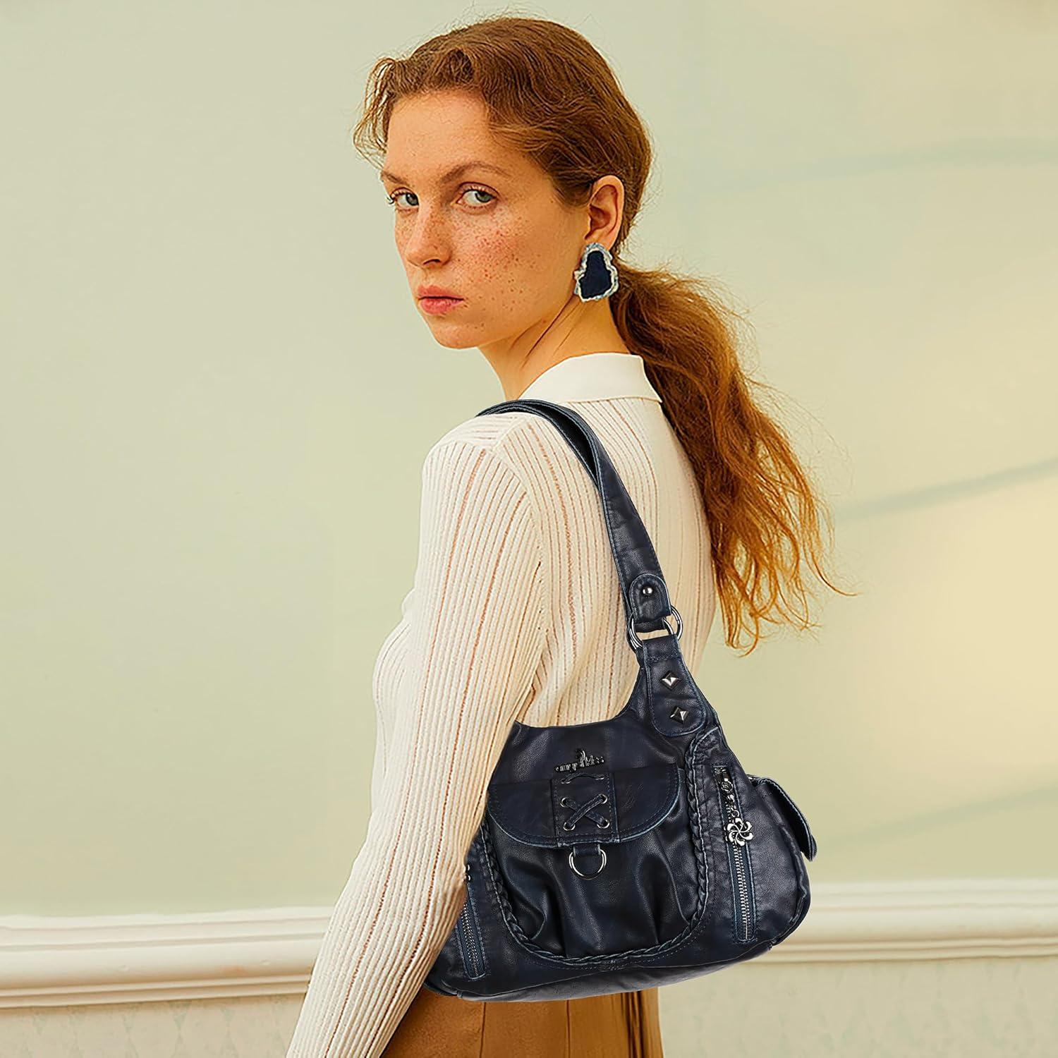 imageAngel Kiss Small Purses for Women Hobo Shoulder Bags Y2K Vegan Leather MultiPocket Handbags Designer Crossbody Tote BagDeep Blue