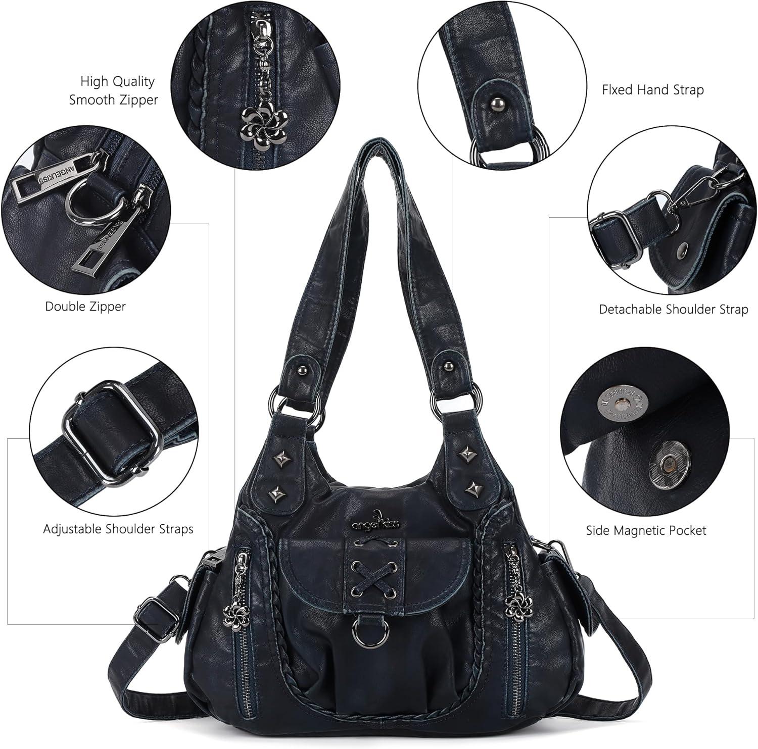 imageAngel Kiss Small Purses for Women Hobo Shoulder Bags Y2K Vegan Leather MultiPocket Handbags Designer Crossbody Tote BagDeep Blue