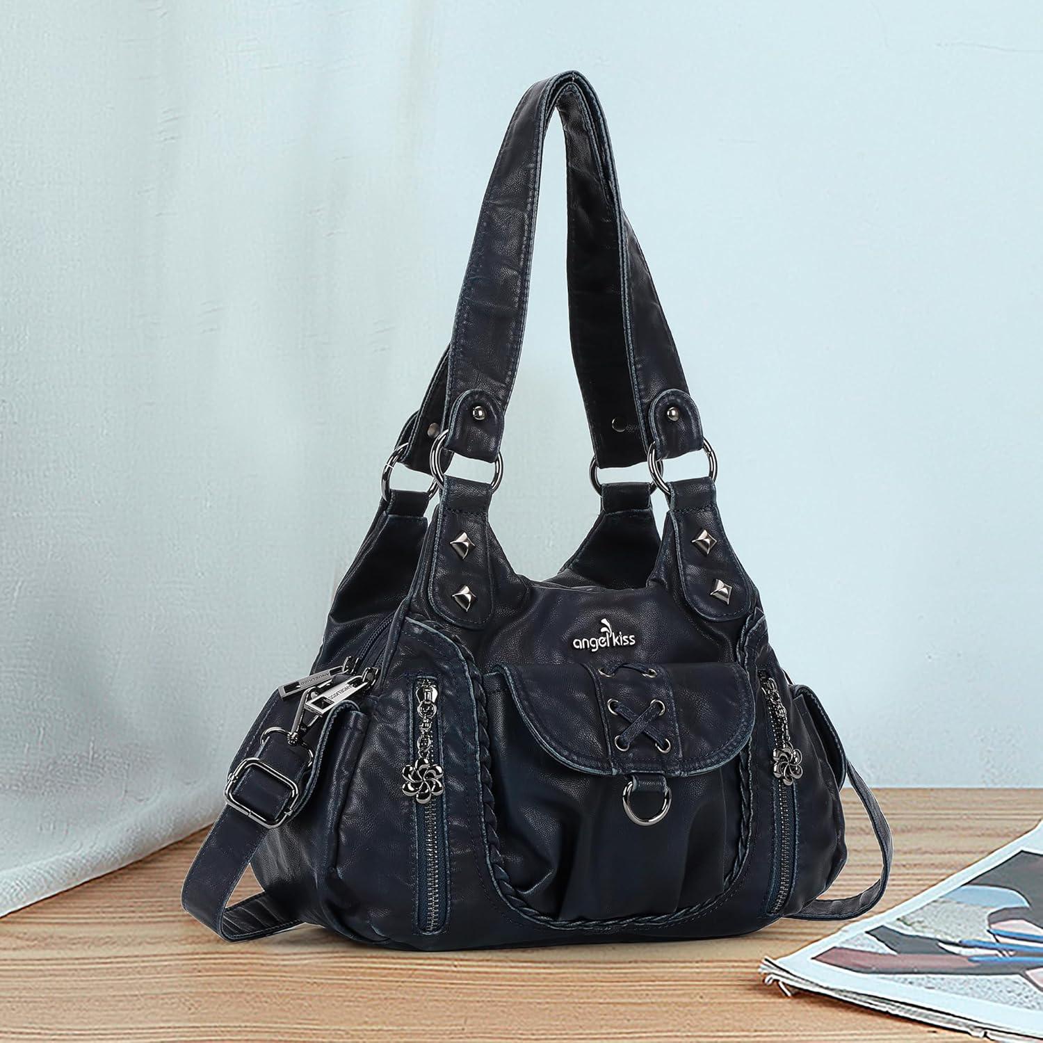 imageAngel Kiss Small Purses for Women Hobo Shoulder Bags Y2K Vegan Leather MultiPocket Handbags Designer Crossbody Tote BagDeep Blue